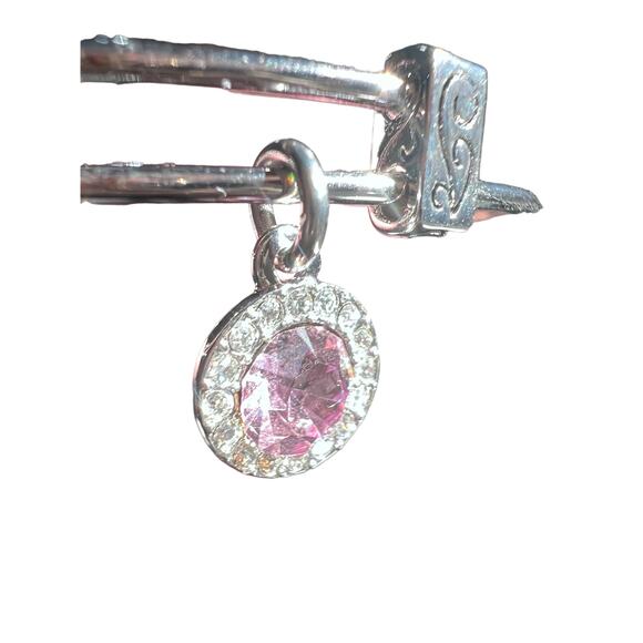 Women's Silvertone Birthstone Bracelet Rhinestone Charm October Tourmaline Pink - Picture 4 of 6